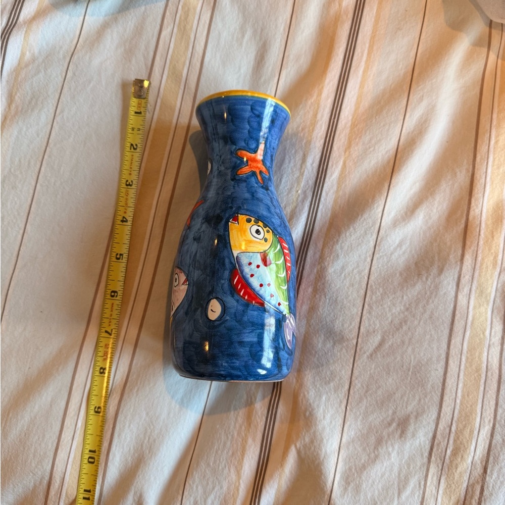 Piccadilly Amalfi Coast Italian Ceramic Vase - Hand Painted Fish Nautical Coral - Picture 7 of 11